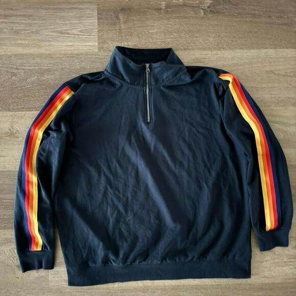 Aldi quarter zip navy mens sweater with rainbow stripe zip up sweatshirt swag - Picture 1 of 5
